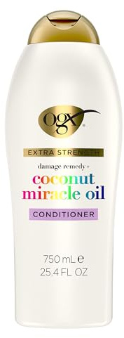 OGX Extra Strength Damage Remedy + Coconut Miracle Oil Conditioner for Dry, Frizzy or Coarse Hair, Hydrating & Flyaway Taming Conditioner, Paraben-Free, Sulfate-Free Surfactants, 25.4 Fl Oz