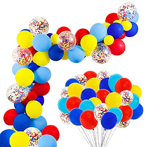 Kit ghirlanda arco palloncino Hillylolly palloncini in lattice 5/12 pollici, kit arco palloncino rosso blu giallo, dai colori vivaci, compleanni, matrimoni, celebrazioni, anniversari, decorazioni per