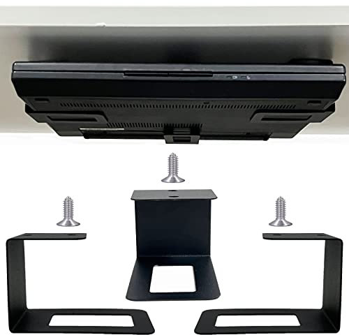 Pmsanzay Supporto per laptop sotto la scrivania, organizer con viti, per laptop, tastiera, router, modem, decoder via cavo, switch di rete e altro, dispositivi fino a 4,6 cm di spessore, nero, acciaio