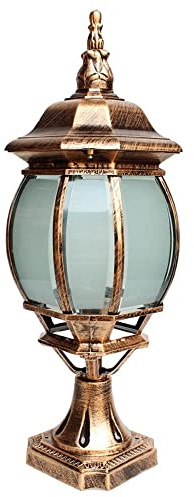 WFZRXFC Lámpara de mesa al aire libre de vidrio retro europeo a prueba de agua Linterna Tradición Aluminio antiguo Poste de luz Iluminación Luminaria Bolardo Luz E27 Decoración Jardín Césped Columna L