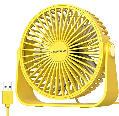 TriPole USB Desk Fan, 3 Speeds Strong Airflow Table Fan, 360°Rotation Mini Personal Fans, 5.5 Inches Portable Fans for Desktop Office Home Bedroom Car Outdoor Camping, Yellow