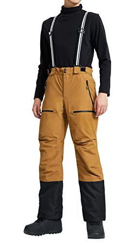 Pioneer Camp Herren-Skihose, wasserdicht, isoliert, mit Fleece gefüttert, für Snowboarden, Wandern, Outdoor, Reißverschluss am unteren Bein mit Hosenträgern