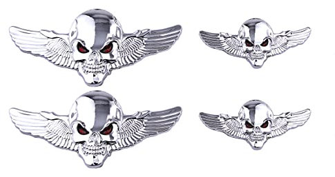 4 Stück 3D Schädel Metall Emblem Totenkopf Auto Aufkleber - Pirat Logo Abzeichen Styling Zubehör (Silber)