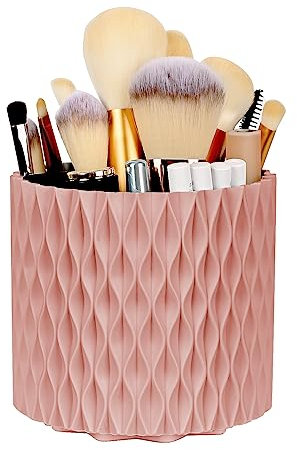 WAFJAMF Makeup Organiser Brush Holder 360 Rotating Cosmetics Organizer Large Capacity Storage Box for Vanity Desktop Bathroom Countertop 5 Slot Makeup Brushes Container - Classic Style – Pink
