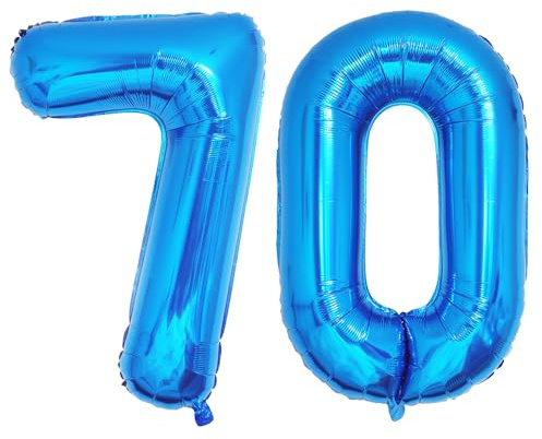 Ponmoo 40 inches Foil Balloons Numbers 70 Blue (101cm), Inflatable Helium or Air, Giant Balloon Number 0-9, 10-29, 30-100, Grand Balloons for Anniversary Wedding Birthday Party Decoration