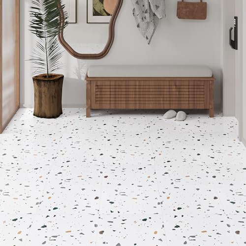 VaryPaper PVC-golvbeläggning självhäftande vit granit självhäftande vinyl självhäftande 30 cm x 30 cm 20 stycken linoleum golv självhäftande kakel kök kakelfolie badrum vattentät klick vinylgolv