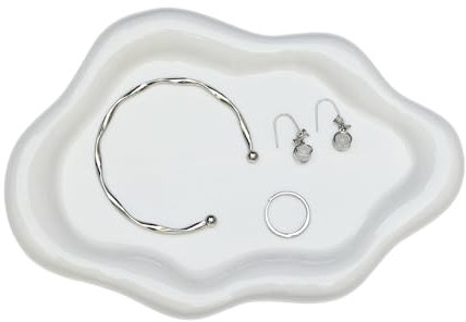 YoHyien Cloud Jewellery Dish Tray, Decorative Ceramic Trinket Dish, Vanity Tray for Cosmetic, Perfume, Trinket Tray for Ring, Necklace, Bracelet, Gifts for Girl, Women, Mother, Daughter (Snow White)