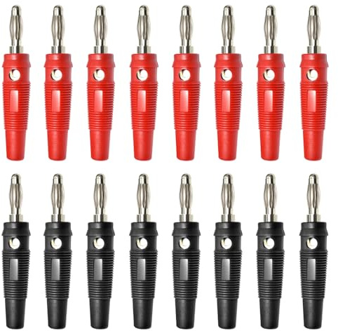 16 Stück Bananenstecker 4mm Bananenstecker Lautsprecher 20A Banana-Steckverbinder Vernickelt Kunststoff Schraubbar Schwarz Rot für Kabel Boxen Endstufen AV-Receiver HiFi Stereoanlagen