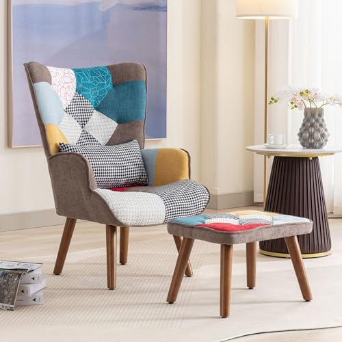 ModernLuxe Multi-Colour Lounge Chair with Footrest,Reading Chair,Comfortable Backrest and Cushion, Vibrant Design for Living Room, Perfect Size Multi-Colour A