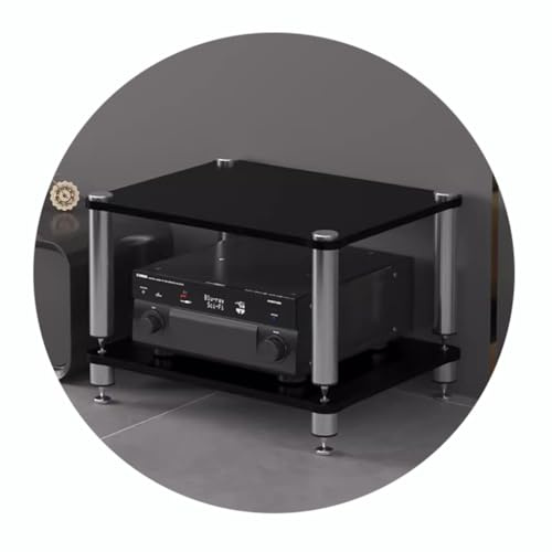 Easnuroz 2/3/4-stöckiges HiFi-Rack AV-Regal Medienregal Mit Verstellbaren Fächern HiFi-Ständer Plattenspieler-Ständer Medienaufbewahrungsregale Audio-Video-Komponenten(Schwarz,60 * 48 * 40cm(2Tier))
