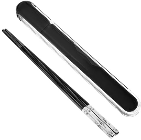 Ymapinc Essstäbchen Edelstahl,1 Paar Stäbchen zum Essen mit Etui Wiederverwendbare Chopsticks Lasergravierte Stäbchen Rutschfeste Ess Stäbchen für Schule Zuhause Büro Outdoor Spülmaschinenfest