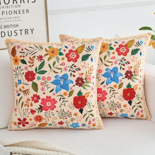 HZYKDWD Lot de 2 Decorative Housse de Coussin 45x45 cm Boho Ethnique Vintage Housses Coussins Décoratifs Taie 18x18 Pouces Double Face Imprimé Taie d'oreiller pour Maison Canapé Salon Chambre