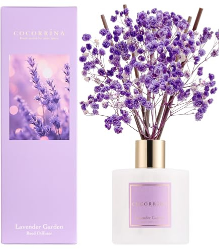 COCORRÍNA Reed Diffuser Set, 200ml Lavender Garden Scented Diffuser with Sticks Home Fragrance for Bedroom Bathroom Living Room, Home & Office Decor