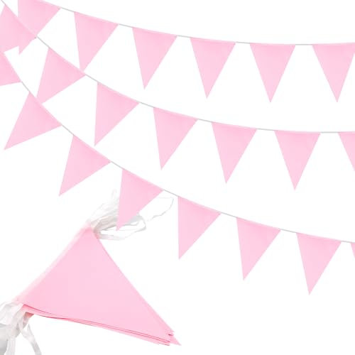 52pcs Pink Bunting,20m Waterproof Fabric Bunting for Garden Outdoor Indoor Mother's Day Decoration