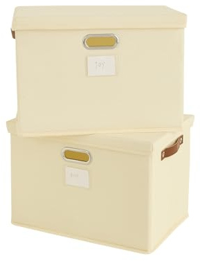 Bagnizer Scatole portaoggetti con coperchio, pieghevoli, in tessuto, grandi, impilabili, per scaffali, organizer per vestiti, guardaroba, beige, pieghevoli, decorative, 43 x 30 x 30 cm