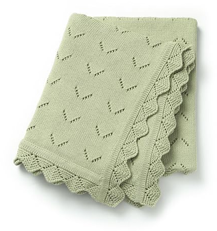 Loyfoky Coperta per Bambini in Maglia 100% Cotone Morbida a Nido d'Ape Traspirante per Neonati, per Bambini di Qualsiasi Sesso, per Avvolgimento, per Culla, Verde 100x80cm