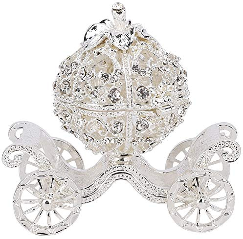 equlup Pumpkin Carriage Jewelry Box, 8.5x5x8cm Alloy Pumpkin Carriage Trinket Box Portable Metal Crafts Gift Tabletop Decoration for Wedding Christmas Halloween Decor
