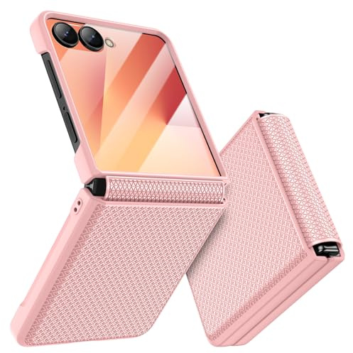 Doeshine Funda para Samsung Z Flip 7 (Non para Z Flip 7 FE), Protección de Pantalla Trasera y Protección de Bisagras, Textura de Moda Delgada, Carcasa Case Cover Samsung Galaxy Z Flip 7 5G 2025 (Rosa)