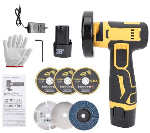 VISLONE Mini Angle Grinder Kit,19500RMP Cordless Angle Grinding Tool with 2x2000mAh Batteries and 6PCS Discs,Brushless Power Grinder for Brick Wood Steel Stone