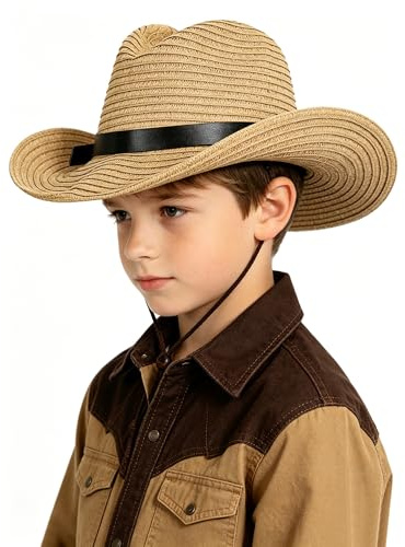 Kinder Strohhut Panamahut Strandhut Jungen Mädchen Sommer Sonnenkappe Anti-UV Jazz Hut Sommerhut Strandkappe Beach Hat für 3-8 Jahre (DE/NL/SE/PL, Alphanumerisch, Einheitsgröße, Khaki)
