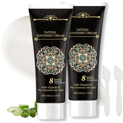 2PCS Tattoo Aftercare Cream for Soothing & Moisturizing: Aftercare Tattoo Healing Cream for Old and New Tattoo, Microblading & Piercing - Tattoo Skin Care for New & Old Tattoos - 60g/2.12oz
