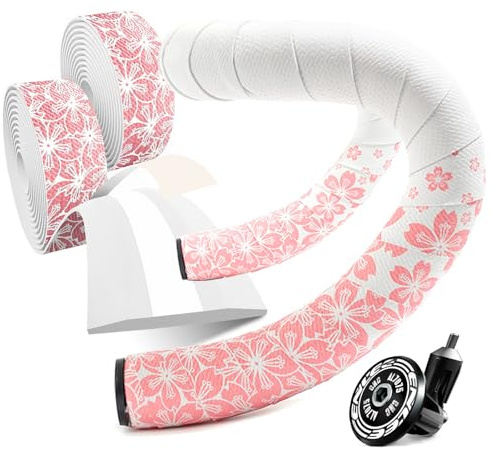 Kakveiai Nastro Manubrio Bicicletta, Bicycle Cycling Nastro, per MTB e bici da corsa, antiscivolo e ammortizzante, avvolgete il vostro manubrio (Bianco Rosa)