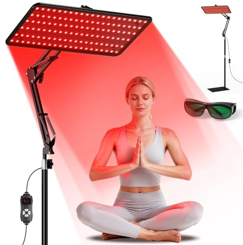 Morfone Lámpara de Luz Roja Cuerpo y el Rostro, Lámpara Infrarroja con Tres Longitudes de Onda (660 nm, 850 nm, 940 nm) Panel Luz Infrarroja con Gafas Protectoras, No Produce Calor (Negro, M)