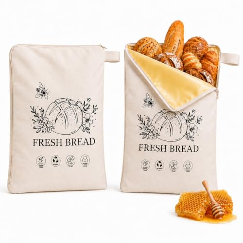 Sacchetti per il pane riutilizzabili in cera d'api con cerniera, sacchetti in cotone naturale rivestito in cera d'api con cerniera, per pane, prodotti da forno, frutta e verdura (rosso) (C)