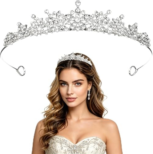 Couronne Princesse Diademe Femme Couronne Strass Diademe Cristal Alliage Accessoires de Cheveux pour Mariage Fete Anniversaire Cosplay