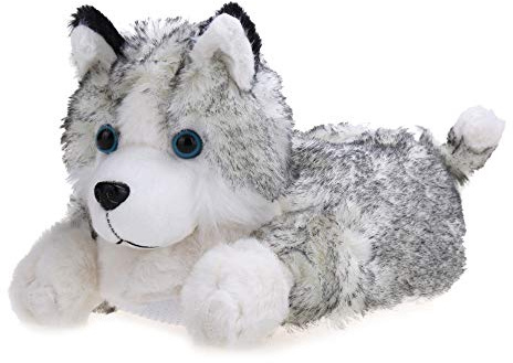 Onmygogo Pantoufles Fantaisie pour Femme Hommes en Forme chien Husky, Chaussons d'hiver en Peluche Adulte(light grey, 37-40 EU)