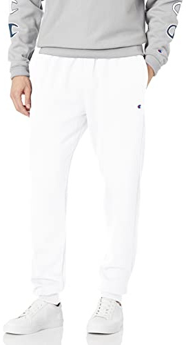 Champion Pantaloni da Jogging da Uomo Powerblend Sweats Retro Pantaloni della Tuta, Logo C Bianco, L