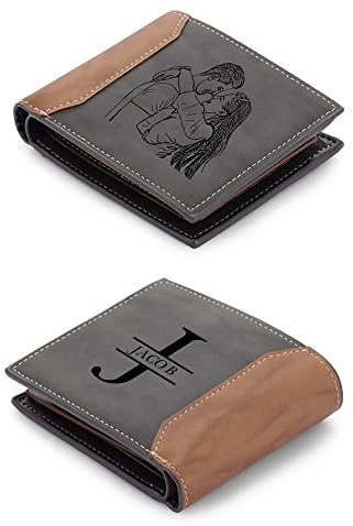 Glooraca Personalisierte Ledergeldbörsen für Herren, personalisierte Herren-Geldbörsen, graviert, Foto-Geldbörsen für Vater, Ehemann (Style E)