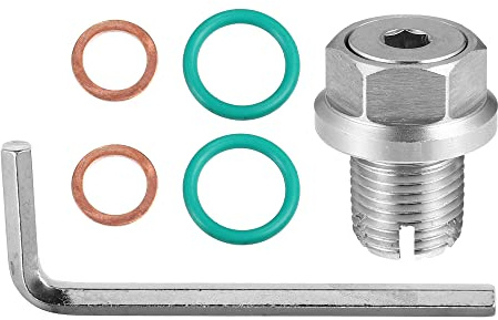 A ABSOPRO Tappo Scarico Olio 1 Set M14.1-1.25 X 15mm Per Veicolo Universale | Argento, M14x1.25, 19x27mm, 15mm, 1x Chiave Esagonale, 2x O-Ring, 2x Guarnizione, Per Auto Universale
