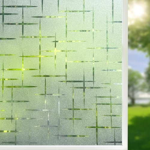 Qualsen Window Film Privacy Film for Glass Windows, Cross Pattern Frosted Window Films Self Adhesive, Windows Frosting Films Decorative Removable Static Cling, for Home,Office 30x120cm