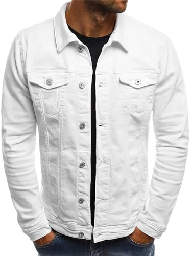 amropi Mens Denim Jacket Button Down Casual Outerwear Jean Jackets White, L