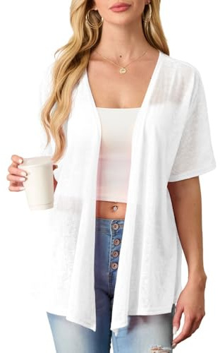 PrinStory Women Lightweight Summer Cardigans Short/Long Sleeve Front Knit Outerwear V Neck Ladies Open Top