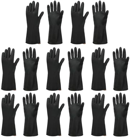 sourcing map Chemical Resistant Gloves, Latex Industrial Gloves Anti-Slip Protective Safety Work Glove for Cleaning Dish Washing Resist Acid Alkali, Medium, Black, Pair of 8