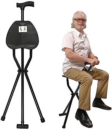 Foldable Walking Stick with Seat, Walking Cane with Seat Potable Walking Stick Stool for Elderly Men, Disabled and Convalescent People, Ideal for Hiking & Outdoor Activities, up to 113 KG/249.12 LBS
