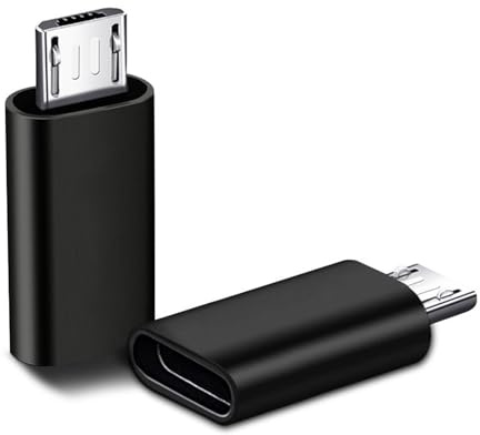 Micro USB till USB C-adapter (set med 2), typ C hane till MicroUSB-honadapter kompatibel med Samsung Galaxy, Huawei, typ-C-telefoner, surfplattor och mer (svart/svart)
