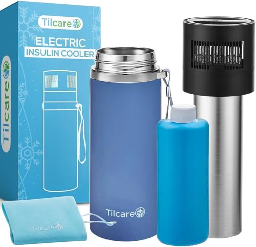 Elektrisk insulinkylare kylbox USB-laddare och ekologisk gel från Tilcare – obegränsade timmar, stor kapacitet TSA-godkänd kylbox – rymmer upp till 6 diabetikerpennor