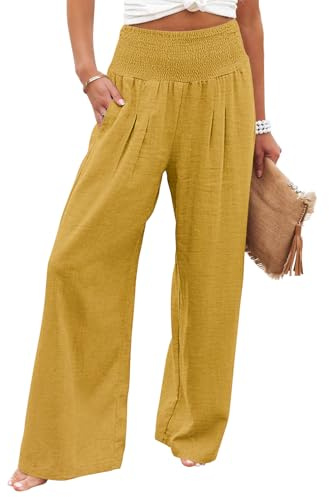 KISSMODA Elastic High Wasited Palazzo Pants for Women Wide Leg Long Lounge Pants Casual Trousers with Pocket 2023