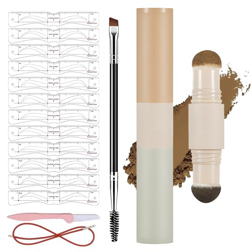Juego de plantillas para cejas, 12 plantillas reutilizables para cejas, incluye banda elástica, afeitadora de cejas, polvo de cejas, forma de cejas y teñido, adecuado para principiantes