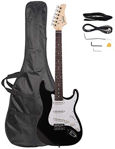 Bonnlo 39 Inch Electric Guitar for Beginner, Rosewood Fingerboard,SSS Pick Up with Bag Shoulder Strap Pick Whammy Bar Cord Wrench Tool, Black & White