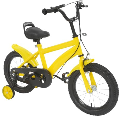 DOPBENT Gult barncykel 14 tum Med stabila stödhjul, nybörjarcykel För småbarn Med bekväm säte, säker cykel För utomhusbruk Med bromssystem