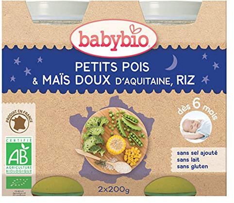 Babybio petits pois maïs doux riz dès 6 mois 2x200g