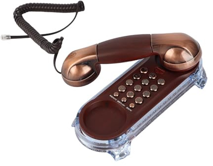 VBESTLIFE Telefono Antico fissato al Muro, Telefono di Rete Fissa con Retro Cavo in Metallo con Luce Inferiore(Rame Rosso)