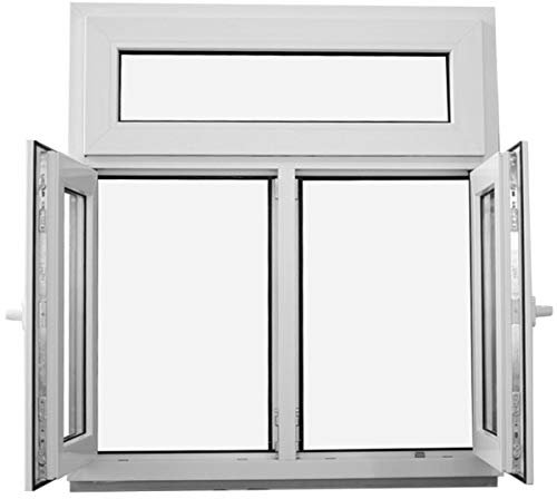 JeCo Kunststofffenster Fenster mit Pfosten und Oberlicht - 2-flügelig 2-Fach Verglasung - 1600x1100mm - Oberlicht fest im Flügel