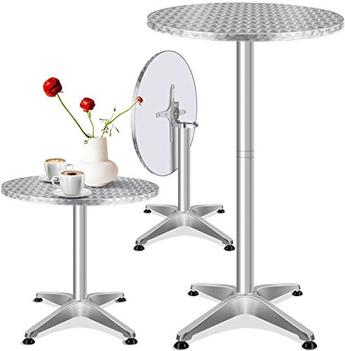 KESSER® 2in1 Stehtisch klappbar Bistrotisch 1er Set | Aluminium Edelstahlplatte | höhenverstellbar 70cm / 115cm | Partytisch Tisch Ø 60cm | In- & Outdoor Empfangstisch | Klapptisch mit Husse Silber