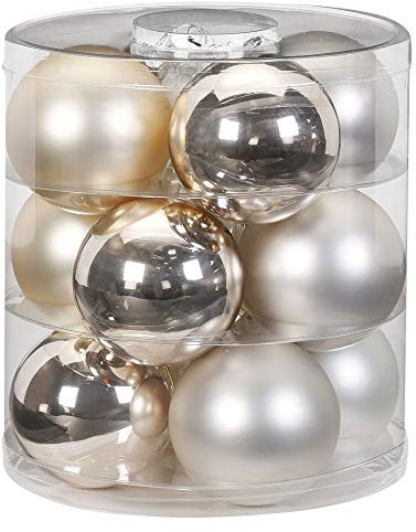 MAGIC Weihnachtskugeln Glas 8cm 12 STK. Christbaumkugeln Farbe: Cloud Dancer - weiß Elfenbein Champagner