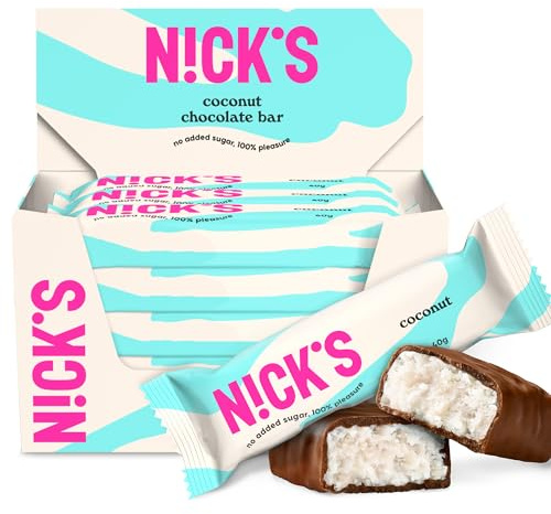 NICKS Keto bar Coconut, Barretta di cocco con cioccolato senza zuccheri aggiunti, senza glutine (15x40g)
